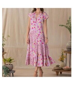Sundance Womens Floral Maxi Dress Lavender Tiered Ruffle Boho Resortwear Size M